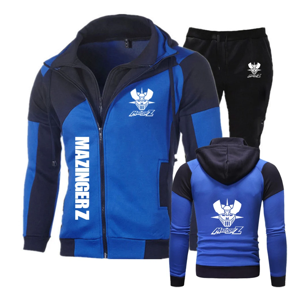 2025 Men's Spring and Autumn Mazinger Z Anime New Color Matching Hoodie Casual Tops + Pants Diagonal Zipper Suit