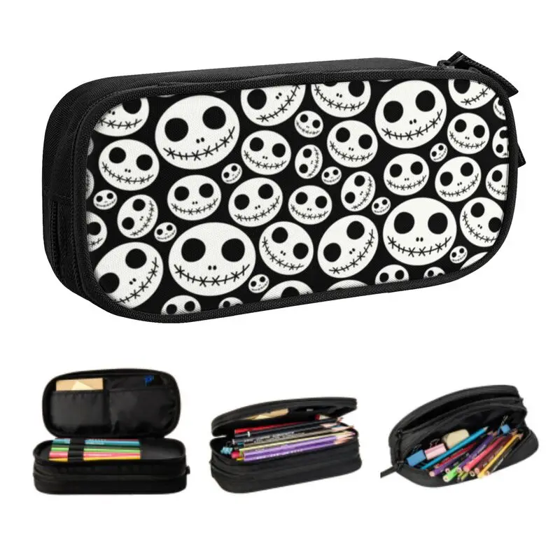 Custom Halloween Skeleton Jack Skellington Pencil Case Large Capacity The Nightmare Before Christmas Pencil Box Stationery