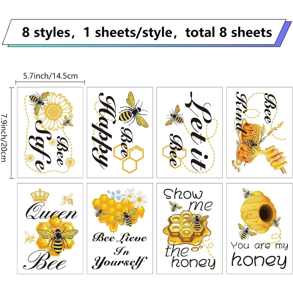 8 Style Bee Wall Decals Honey Window Clings Self-Adhesive Sunflower Wall Sticker Inspirational Quotes Decor Peel and Stick