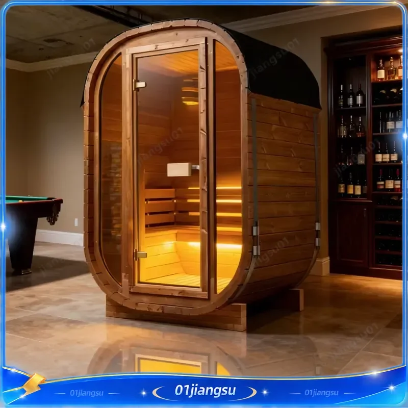 Canadian Red Cedar Wood Barrel Sauna 2-6 Person Outdoor Indoor Traditional Steam Room Eco Friendly Plug Powered Home Spa Kit