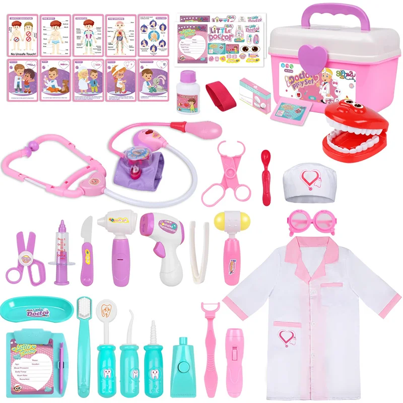 Kids Pretend Doctor Kit Toys Dentist Costume Medical Set Play Game With Stethoscope Toy Educational Gifts For Boys And Girls