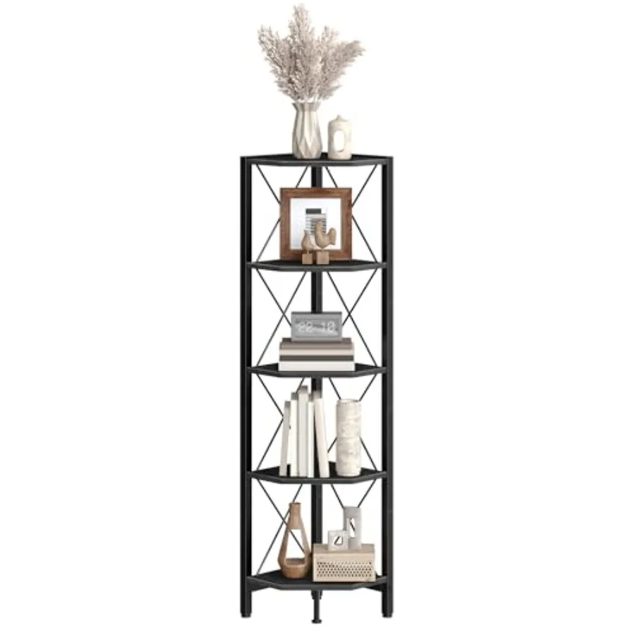 

5-Tier Corner Shelf Corner Bookcase 55.2" Tall Vertical Display Rack Plant Stand Open Storage Shelf for Living Room Bedroom Stu