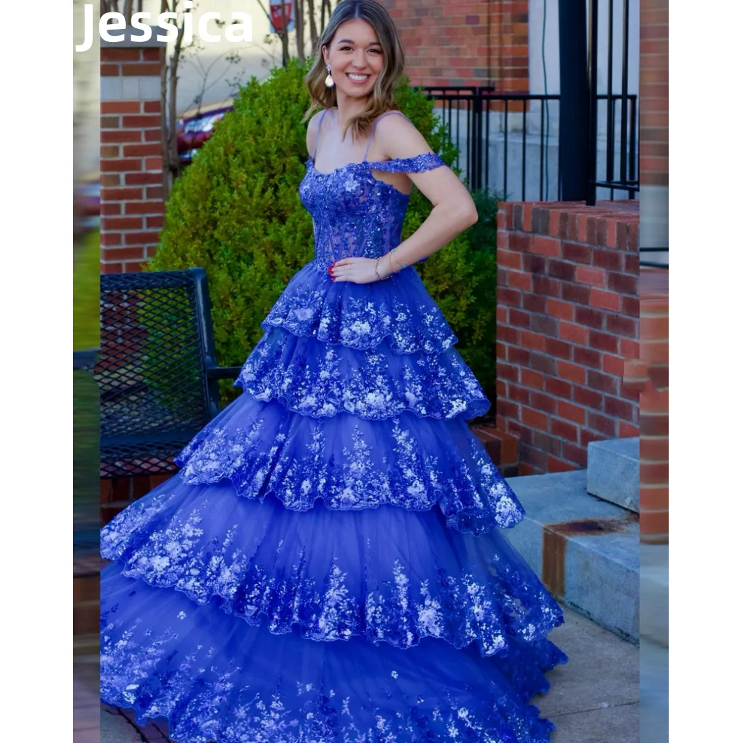 

Jessica Royal Blue Prom Dresses Embroidery Glitter Princess Graduation Prom Dress Special Occasion Party Dresses فساتين السهرة