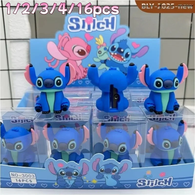 1/2/3/4/16 unidades de apontadores de lápis Disney Stitch - Lilo & Stitch Anime Material escolar, conjunto de apontadores infantis fofos (atacado)