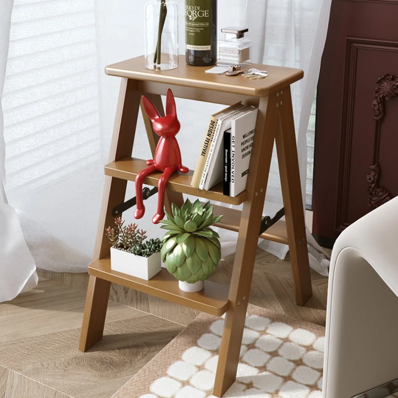 Convenient 3 step stool home kitchen folding bamboo step ladder multifunctional portable escaleras plegables para casa furniture