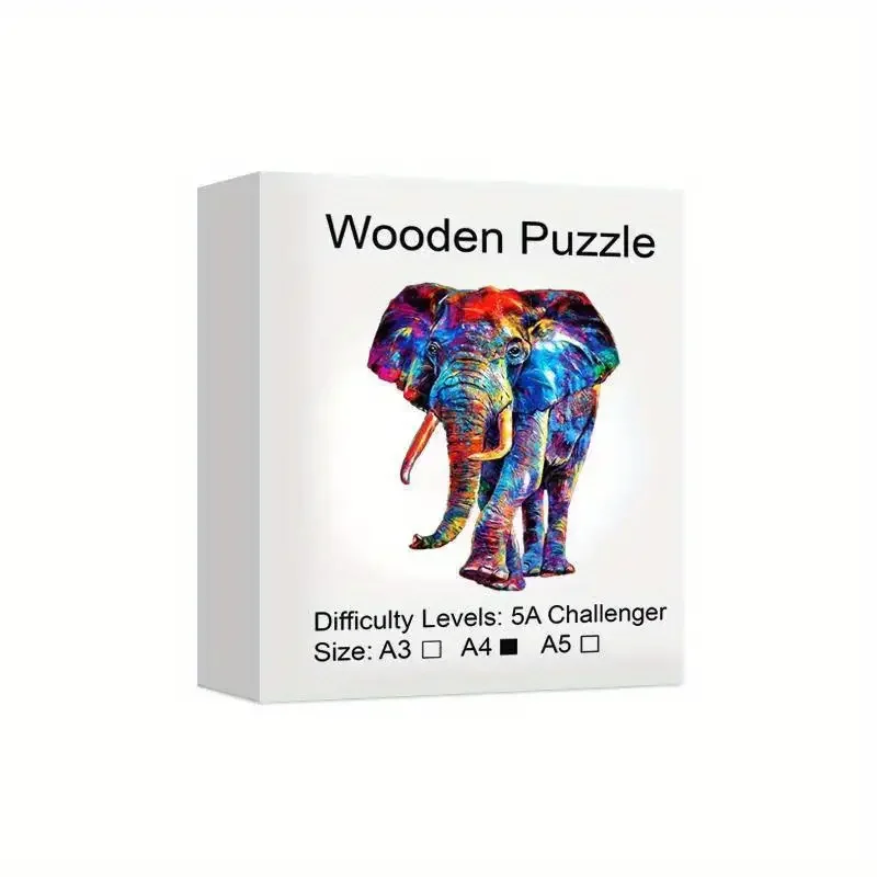 Elephant Wooden Puzzle Game, Animal Shaped Pieces Jigsaw Puzzles Toys with Package, Christmas Gift Home Decor Family Game