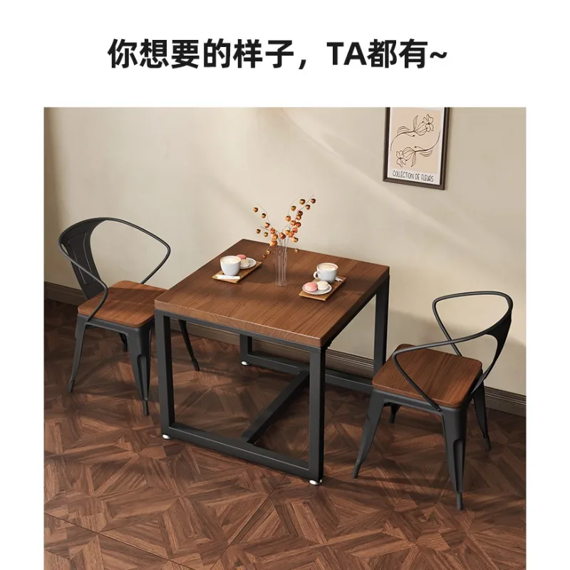 

Solid wood wrought iron 2 people small square table snack bar dining table and chair combination bar restaurant square table 101