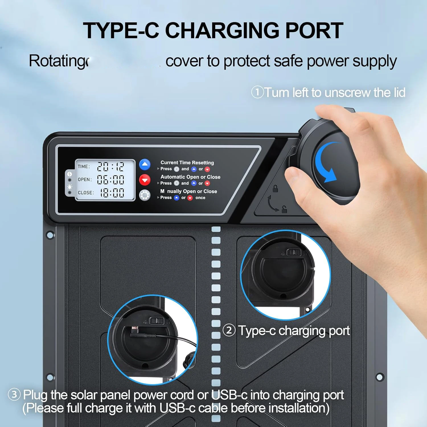 Solar Automatic Henhouse Door Anti-Pinch with Timer Durable Aluminum Alloy Chicken Coop Entrance for Protection