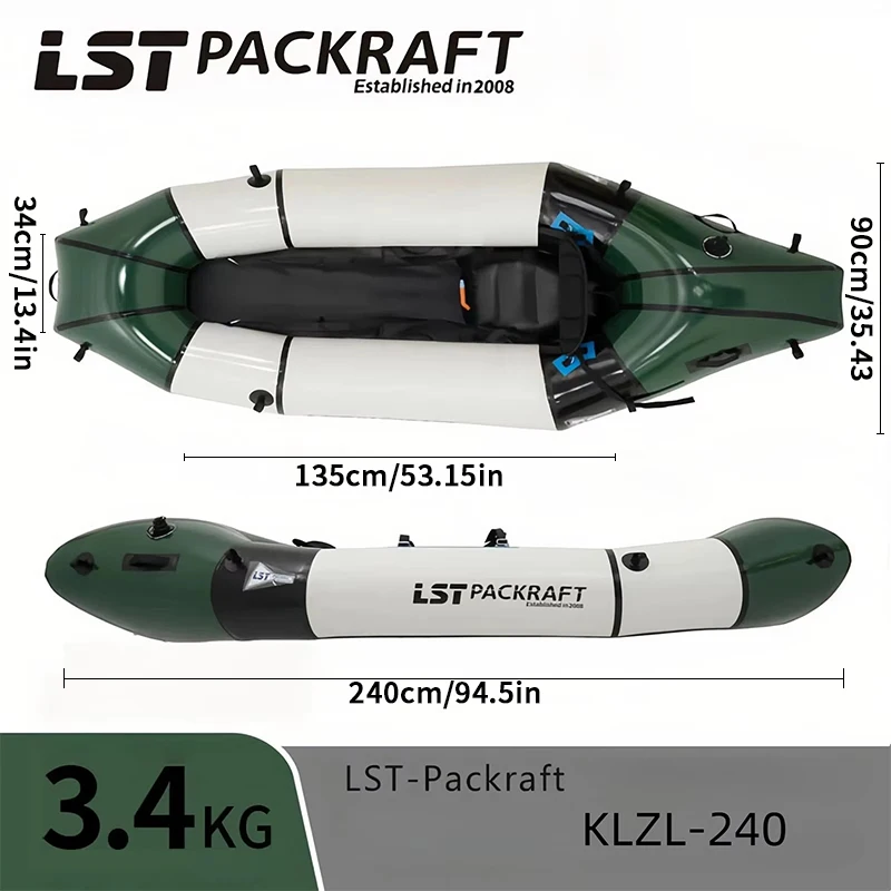 LST Adventurer DJ-270 Single Person Lightweight Inflatable Backpack Boat Portable Kayak for Drifting Fishing Outdoor Water Sport