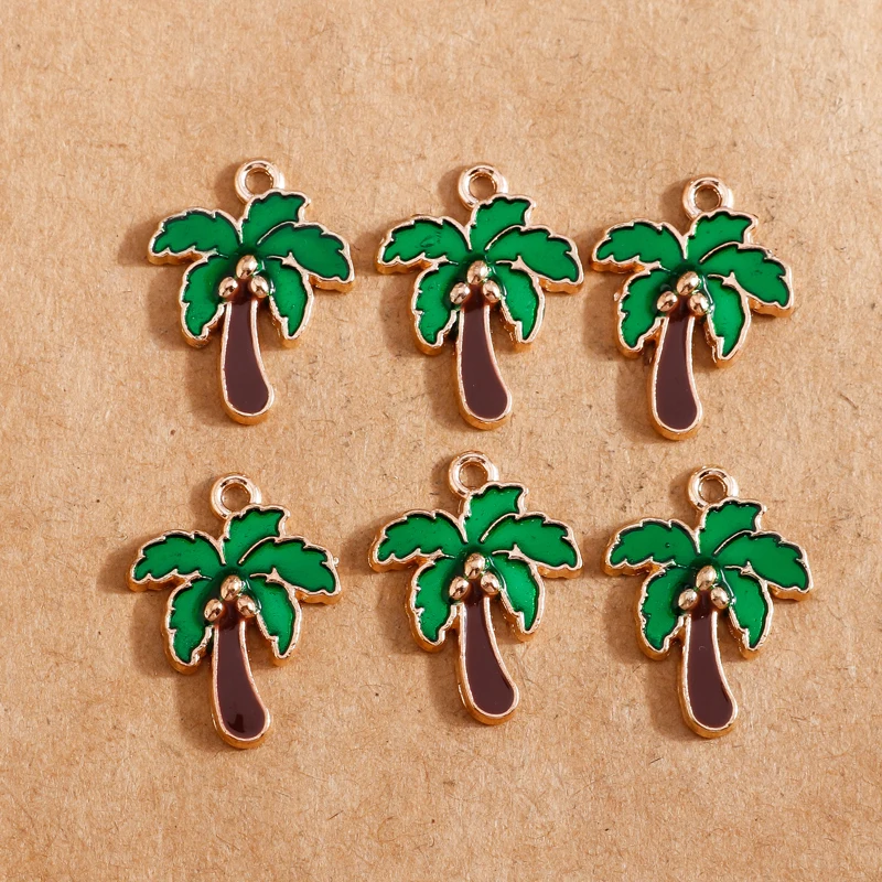 

10pcs/lot Enamel Coconut Tree Charms Plant Pendant for Jewelry Making DIY Necklaces Earrings Accessories Findings