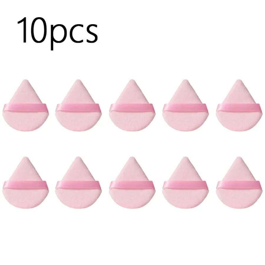 Juego de esponjas de polvo triangulares de 10 piezas: esponjas de maquillaje de terciopelo rosa y negro para mezclar bases, herramientas de belleza facial suaves