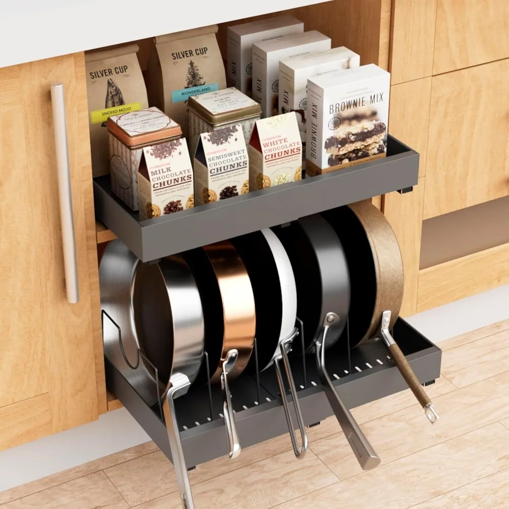 

Pull Out Cabinet Organizer, Extendable(12.4"-20.5") Slide Out Drawers for Kitchen Cabinets 16.6" Deep with Divider Racks