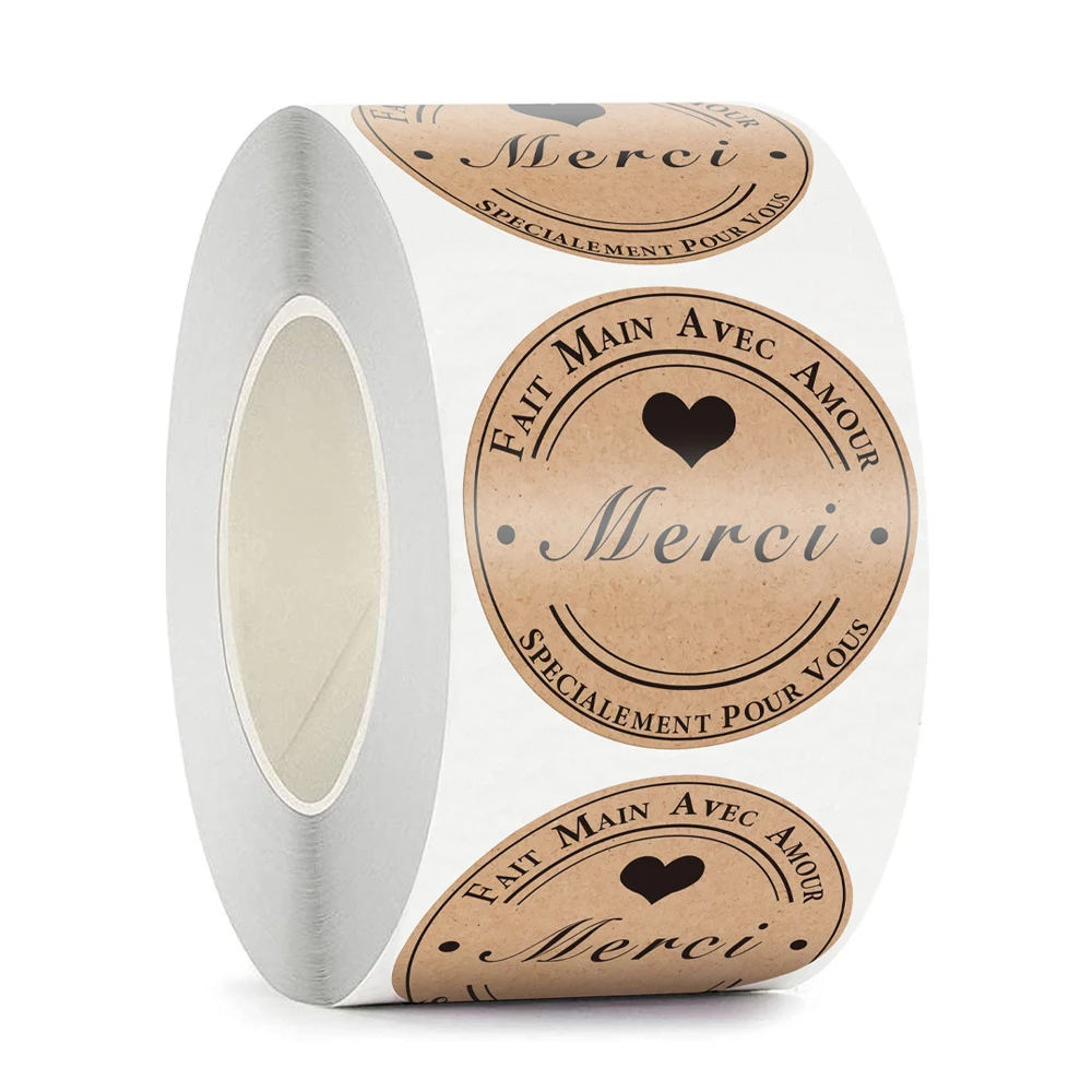 Бумажная этикетка, клейкая подарочная печать, наклейка, 100-500 шт., крафт-наклейка Merci, французская спасибо, основная Avec Amour, сделай сам, многофункциональная