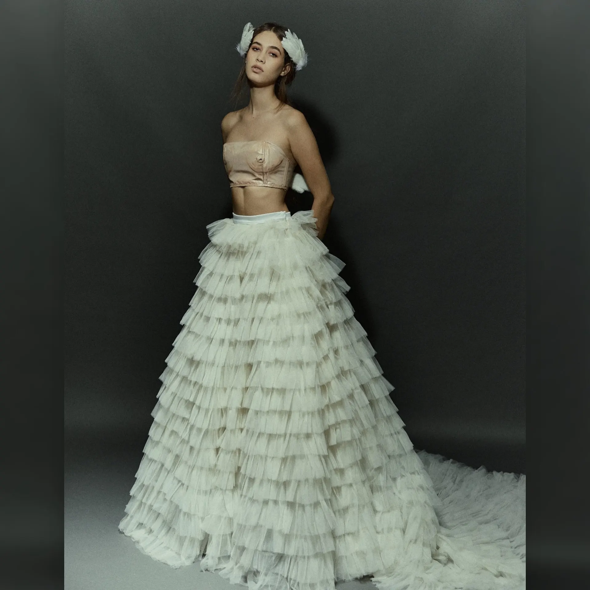 

Ivory Ruffle Tulle Skirt, Wedding Ball Gown Skirts Multi-Layer Long Bridal Party High Waist Elegant Skirt Women Formal Layered