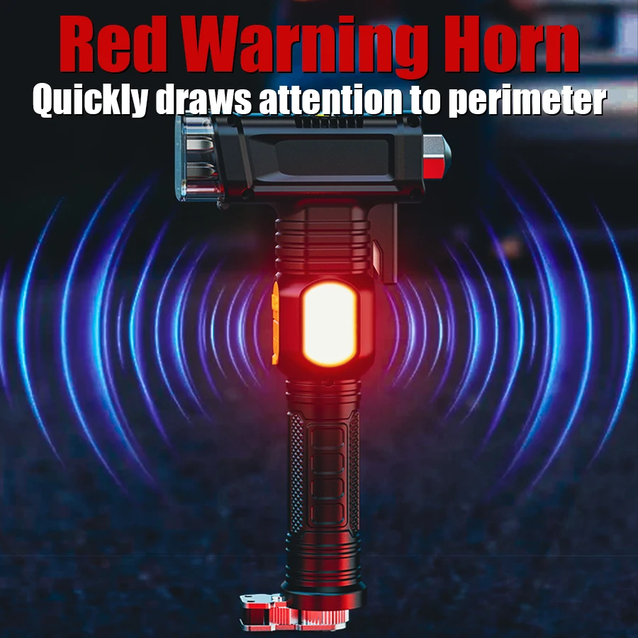 Portable Zoom Security Flashlight -1200LM with Window Breaker/Magnet Base/110dB Alarm, Tactical Self-Defense Torch (SOS Strobe)