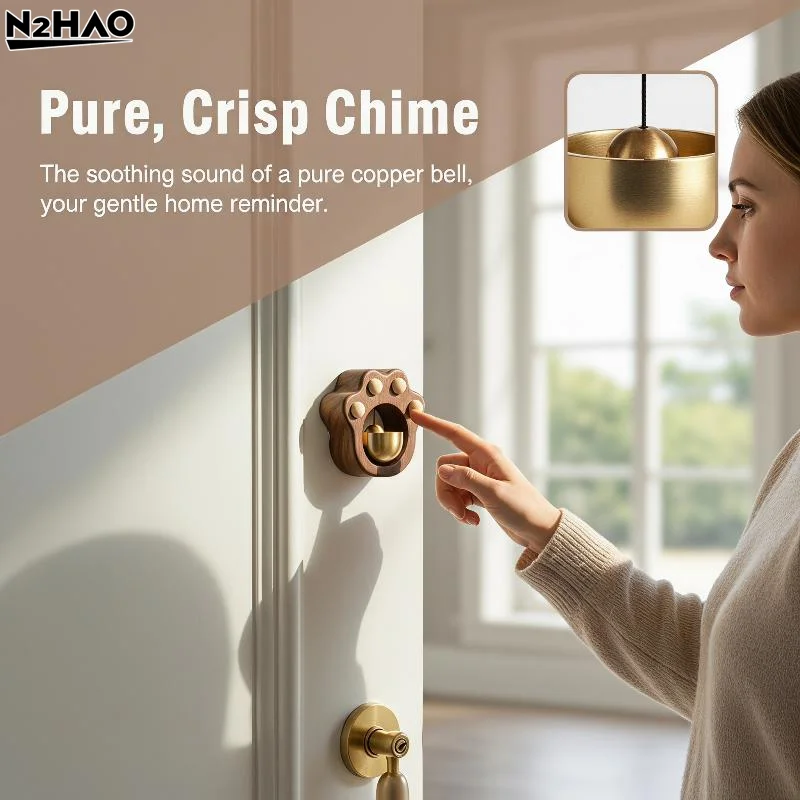 1PCS Cat Claw Cartoon Doorbell Door Opening Reminder Wind Chime Japanese Style Solid Wood Magnetic Copper Bell Home Decoration