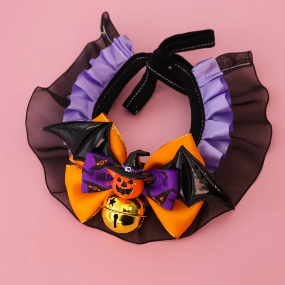 

Pet Dress Up Adjustable Halloween Cat Collar Soft with Bell Dog Pumpkin Bow Collar Lace Cat Cosplay Bow Tie Cosplay Party