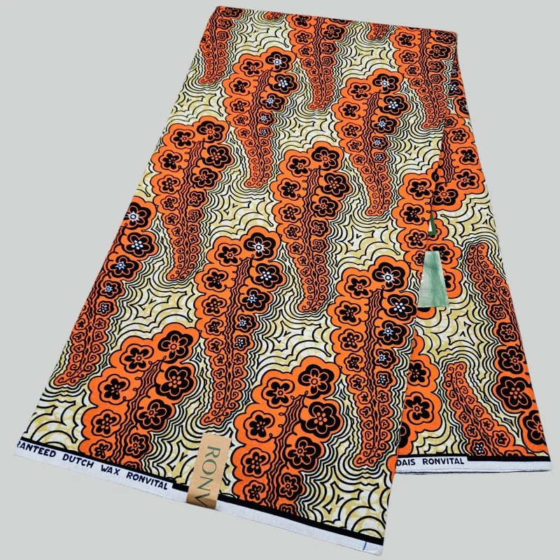 

6 ярдов длинная оранжевая хлопковая восковая ткань с принтом в африканском стиле для шитья одежды своими руками, платья, дивана, занавеска, скатерть шириной 120 см R2800