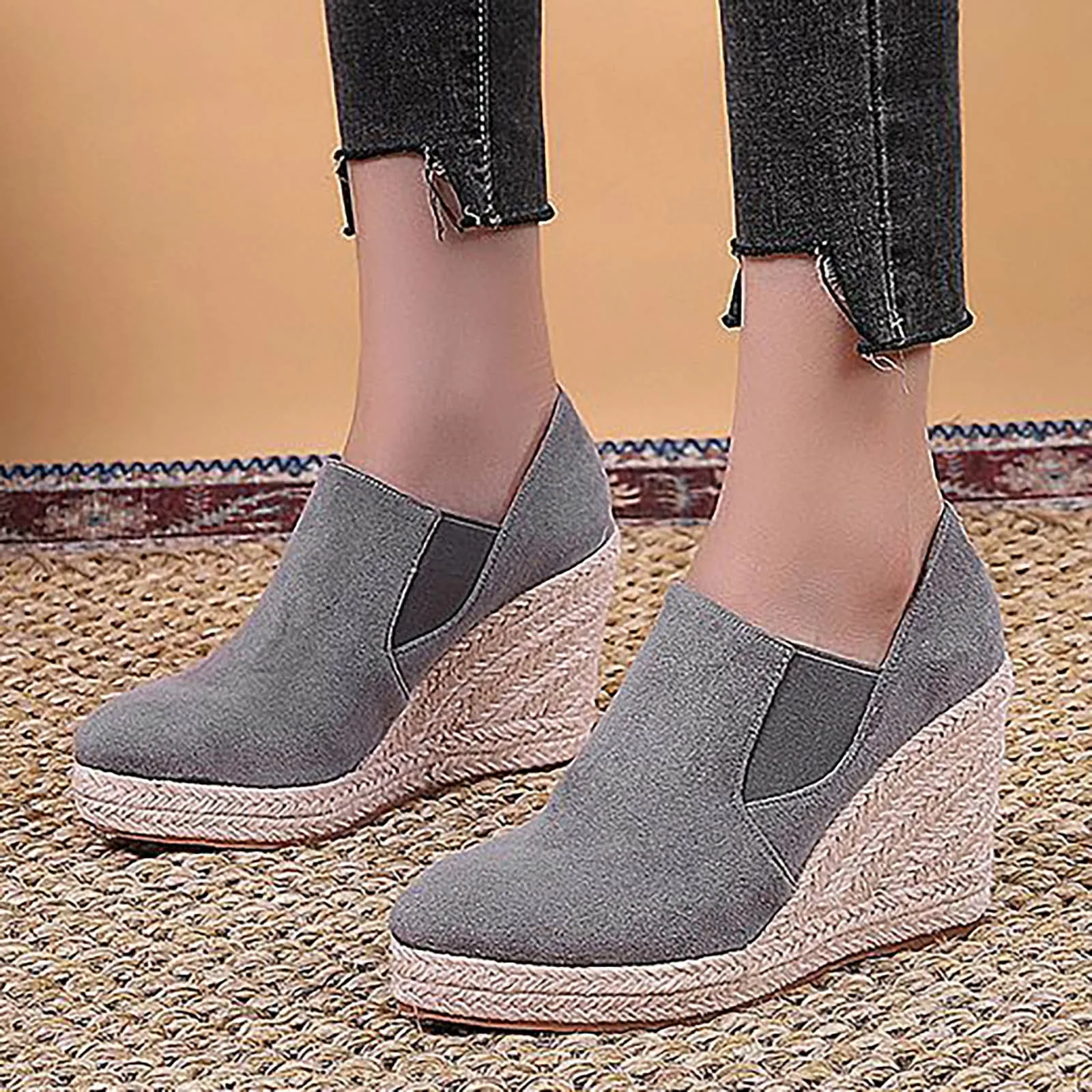 

Women Ankle Booties Platform Wedge Heel Short Round Toe Shoes Boots Zipper Solid Round Toe Zipper Retro Leather Short Booties