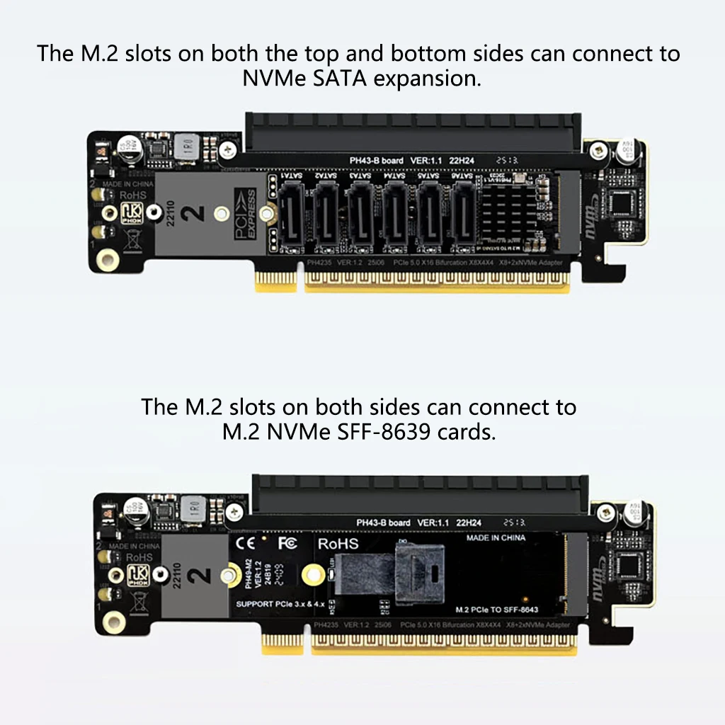 

Карта расширения PCIe 5.0 X16 на X8+X4+X4 (сплиттер) 8+4+4 Hyper Ultra Quad для M.2 Dual NVMe M-Key 2230/2242/2260/2280/22110 SSD
