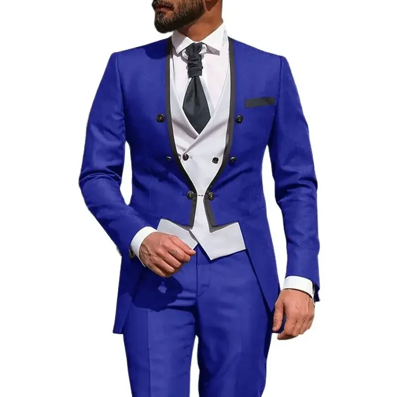 Italian Style Tailcoat For Wedding Double Breasted 3 Piece Slim Fit Men Suits With Coat Vest Pants Custom Groomsmen Tuxedo 2024