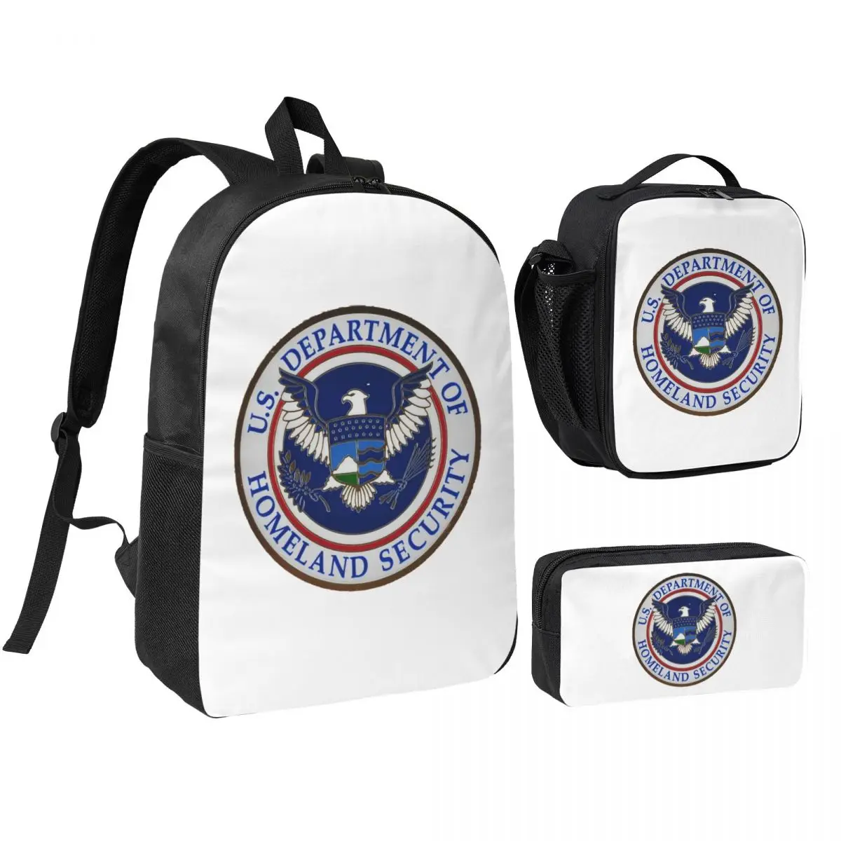 

DHS - Department Of Homeland Security Backpack BookBag School Bag Laptop Shoulder Bags 3ps Insulated Lunch Bag Pencil Case