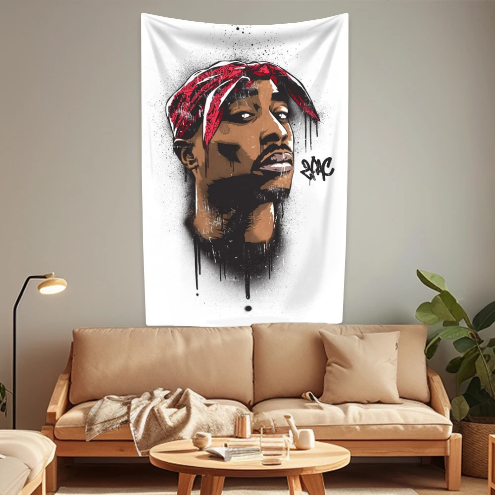 Rapper Tupac 2pac Tapestry Pop Singer Wall Hanging Bedroom Dormitory Background Cloth Home Decor Aesthetics Festival Gift