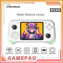 새로운 RX6H 레트로 휴대용 게임 콘솔 리눅스 시스템 3.5 인치 IPS 스크린 휴대용 포켓 비디오 플레이어 64GB 128GB 게임 아이 선물