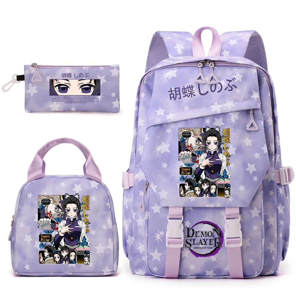 

Рюкзак для школьниц с принтом аниме «Истребитель демонов: Шинобу Коучо», набор с сумкой для обедов и пеналом, милые школьные принадлежности для девочек