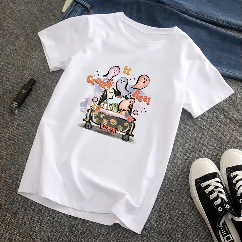 Cartoon Ghost Cute Little Ghost Terrifying Atmosphere DTF Thermo Sticker Decals Heat Transfer Clothes Clothing Crafts Ironing