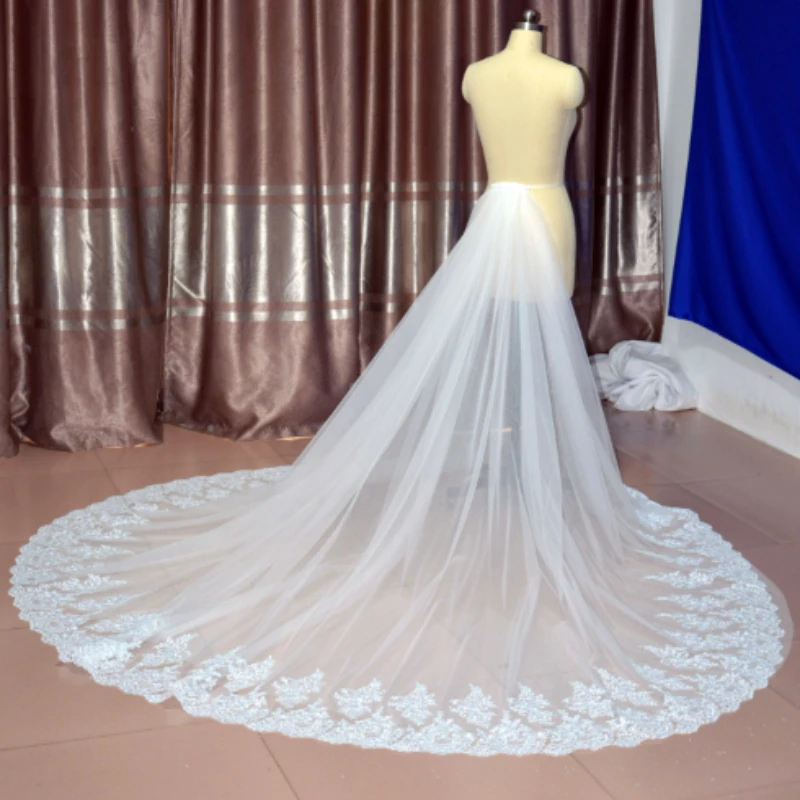 Branco removível Tulle Overskirt para nupcial, destacável Maxi Saia Trem, acessório do casamento do laço, tamanho personalizado