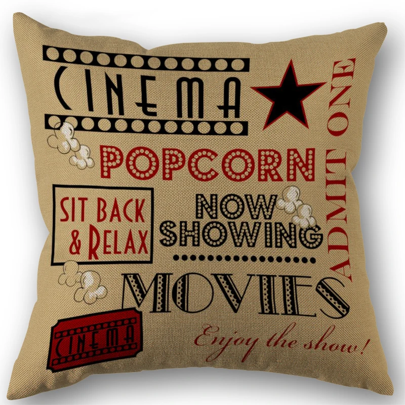 Cinema Ticket Printed Pillow Cover Linen Cushion Case Nordic Simple Sofa Pillow Case No Pillow Core 45X45cm One Sides