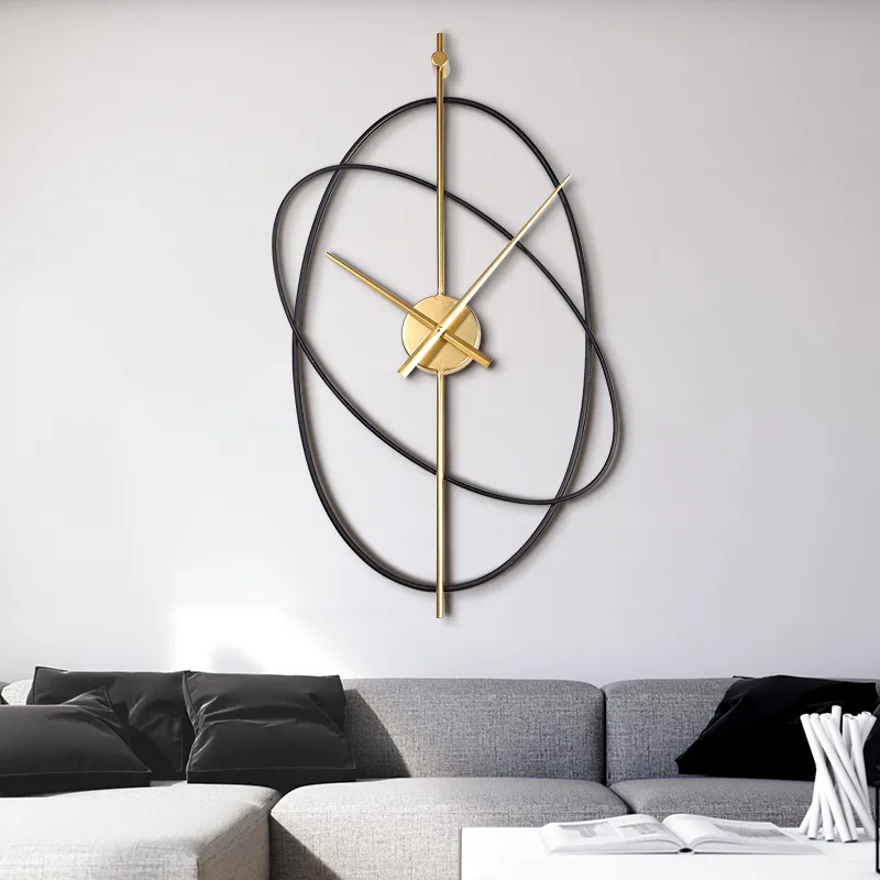 Modern minimalist silent wall clock, iron art, metal oval living room, bedroom, silent clock, wall mounted clock, and watch repl