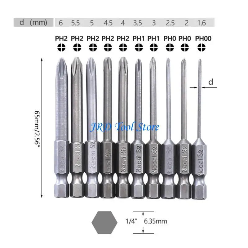 A2UD 10pcs 65 -mm -Schraubendreher -Bit -Set 1/4inch Shank Electric