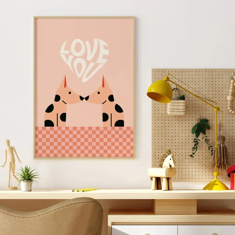 Funny Animal Spotted Dog Poodle Cat Poster Boho Minimalist Cartoon Canvas Art Painting Wall Kid Toddler Playroom Nursery Decor