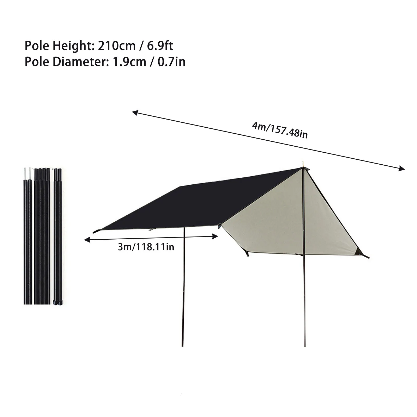مظلة التخييم مع أقطاب مقاومة للماء والأشعة فوق البنفسجية وظل الشمس للتخييم في الهواء الطلق والمشي لمسافات طويلة وحقيبة الظهر قماش القنب المطر يطير التخييم المظلة