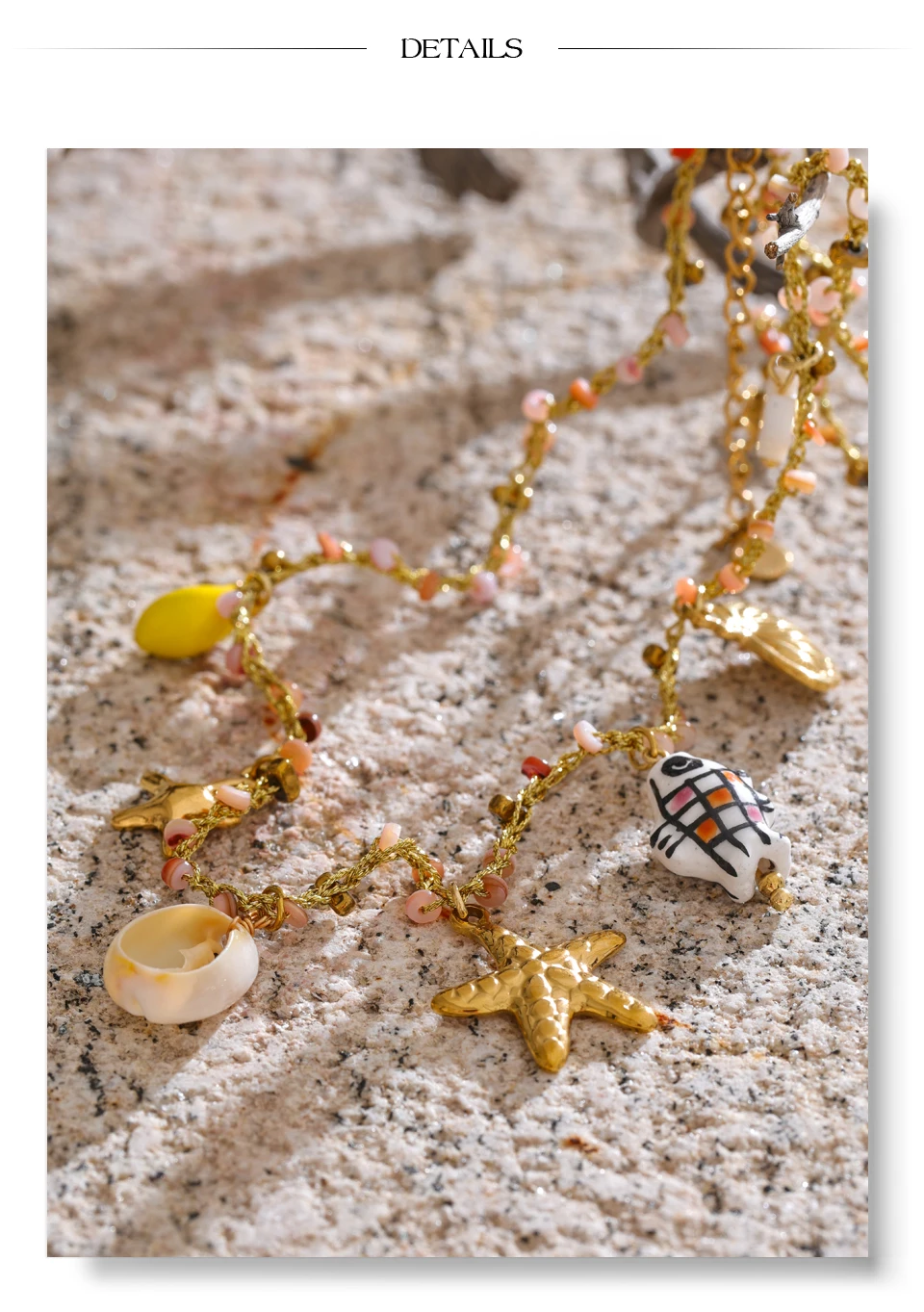 Yhpup Ozean Stil Keramik Fisch Seestern Shell Tropfen Halskette für Frauen Edelstahl Goldener Kragen Sommer Handgefertigter Schmuck – Detail 20