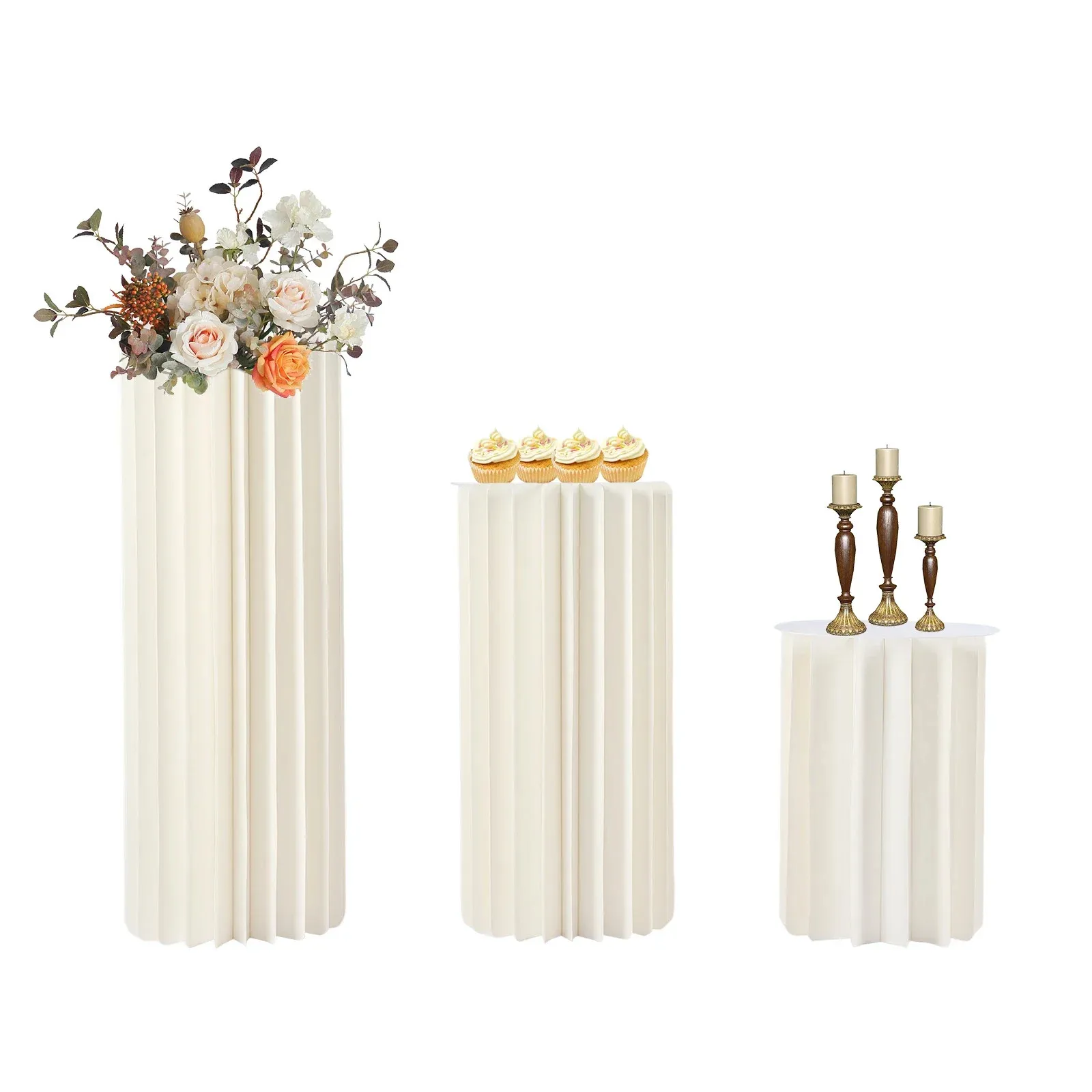 

3PCS Wedding Party Flower Stands Cylinder Foldable Cardboard Centerpiece Stands