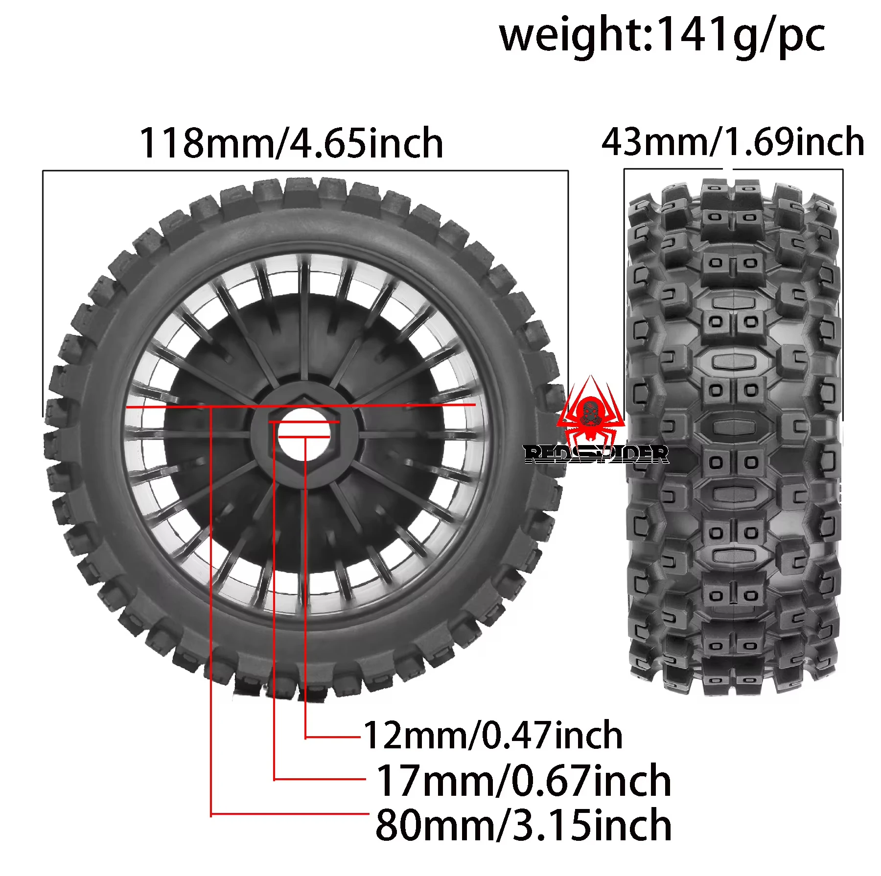 4Pcs 17mm Wheel Hex 115mm 1/8 Off-road Vehicle Tire  for 1/8 Serpent SRX8 Kyosho MP9
