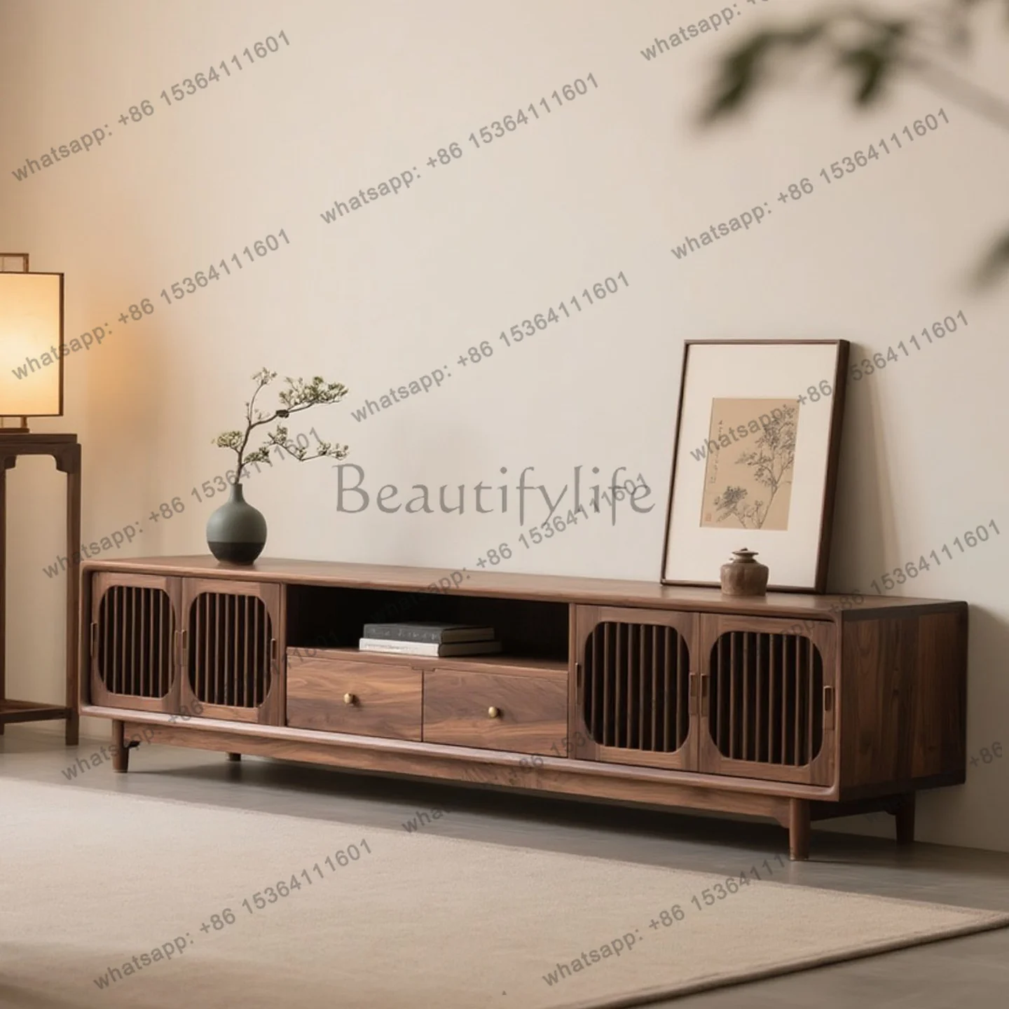 

Новый телевизионный шкаф в китайском стиле из североамериканского черного ореха, низкий настенный шкаф для гостиной в стиле дзен, простой, из массива дерева.