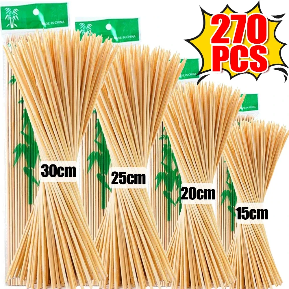 270/90Pcs Natural Bamboo BBQ Skewers Bamboo Sticks Disposable BBQ Kabob Skewers for Grilling Appetiser Barbecue 15/20/25/30cm