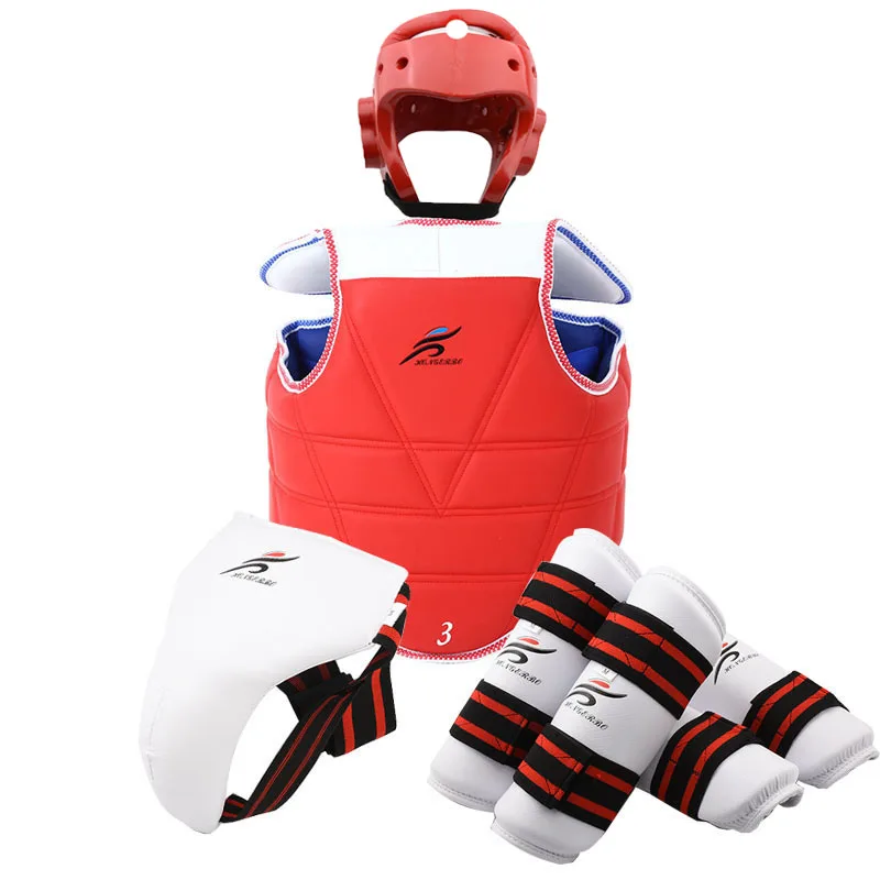 Karate Chest Guard Jockstrap Taekwondo Helmet Head Body Protector WTF Adult Kids Children Forearm Shin Pad Training Equipment