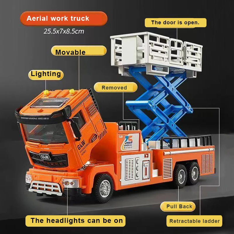 1:40 cidade escada de resgate caminhão carro diecast modelo de carro som luz coleção caminhão jogar veículos cognição brinquedos para crianças presente