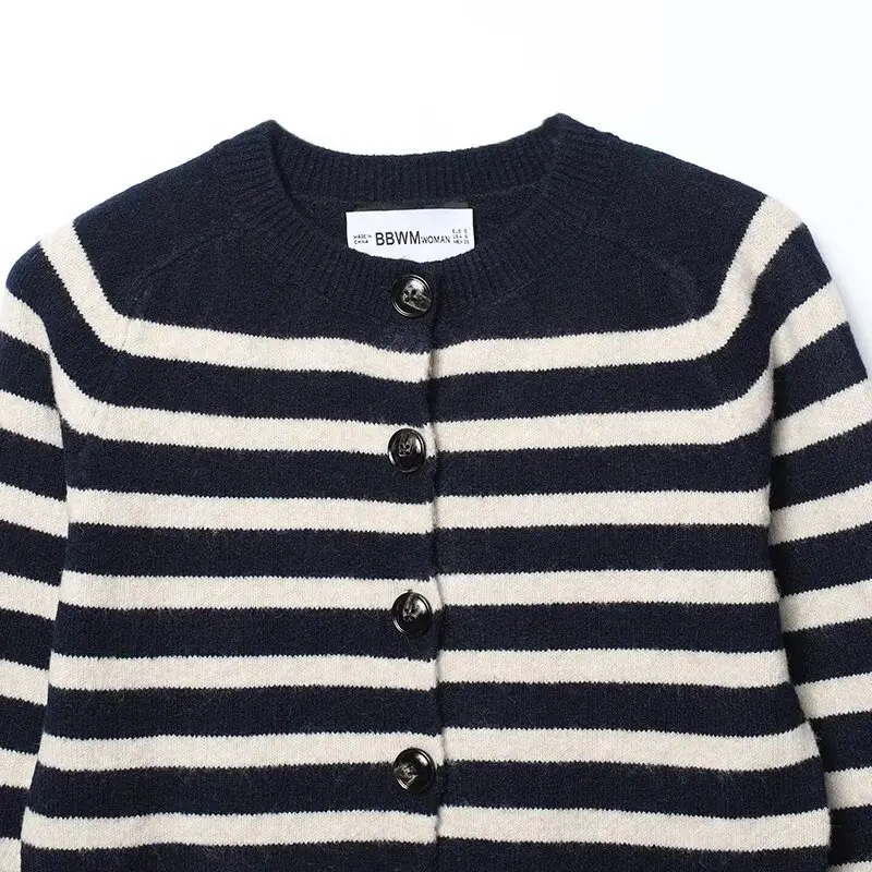 

Winter 2025 Women's Loose Commuter Striped Knitted Jaet New Arrival Comfortable Fit Long Sve round Ne Button up Coat