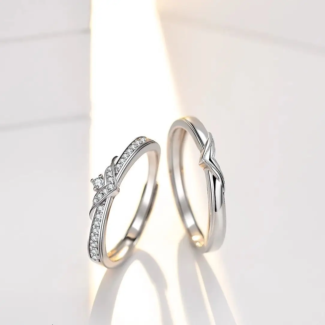 

2pcs 925 Sterling Silver Couple Rings Zircom For Women Man Exquisite Student Girlfriend Silver Jewelry Accessories Wedding