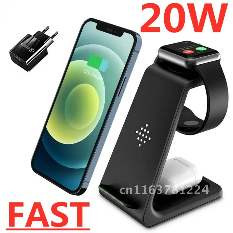 20W Wireless Charger Stand For IPhone 13 12 11 Watch Samsung 3 In 1 Qi Fast Charging Dock Station for Airpods Pro IWatch 6