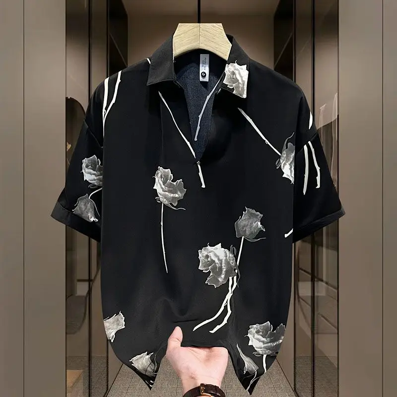 Sommer männer V-ausschnitt Kurzarm T-shirt Koreanische Lose Gedruckt Halbarm Top Trendy Polo-Shirt