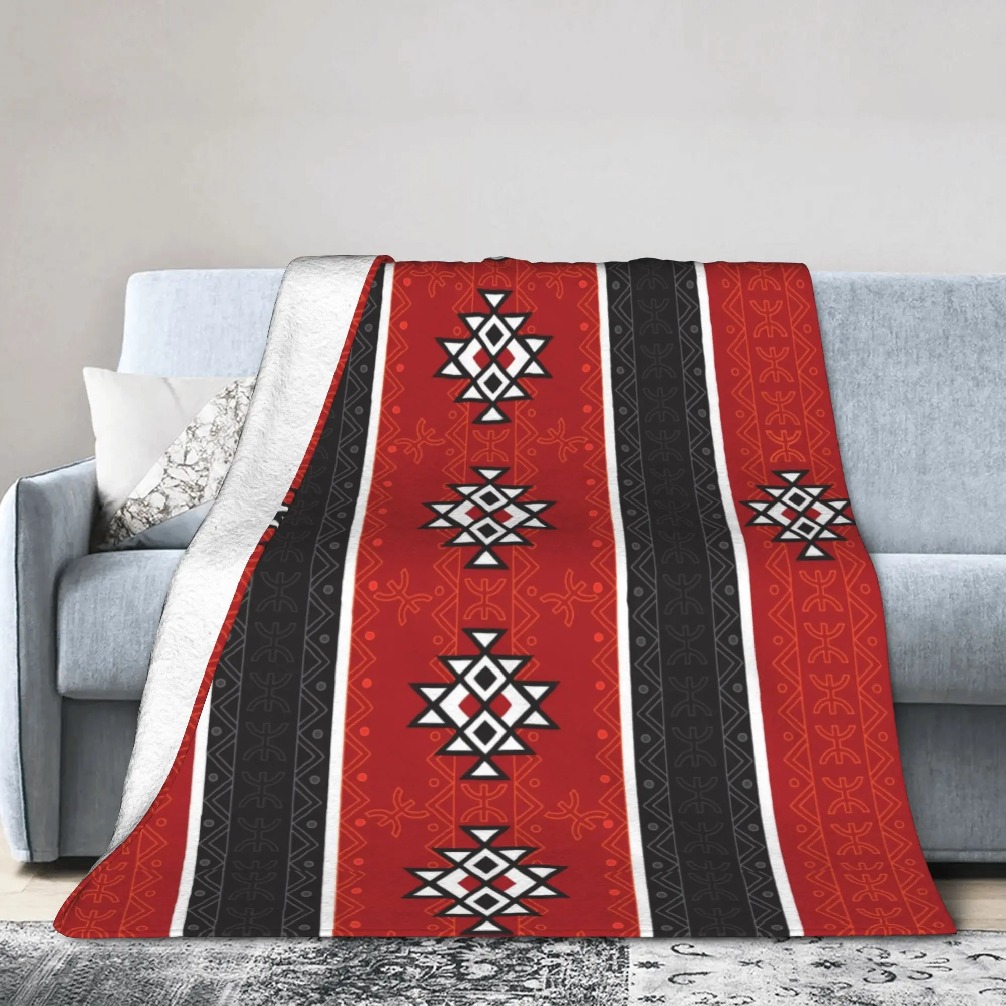 Custom Ultra-Soft Fleece Kabyle Carpet Amazigh Ornament Throw Blanket Warm Flannel Africa Blankets for Bedding Sofa Bedspreads