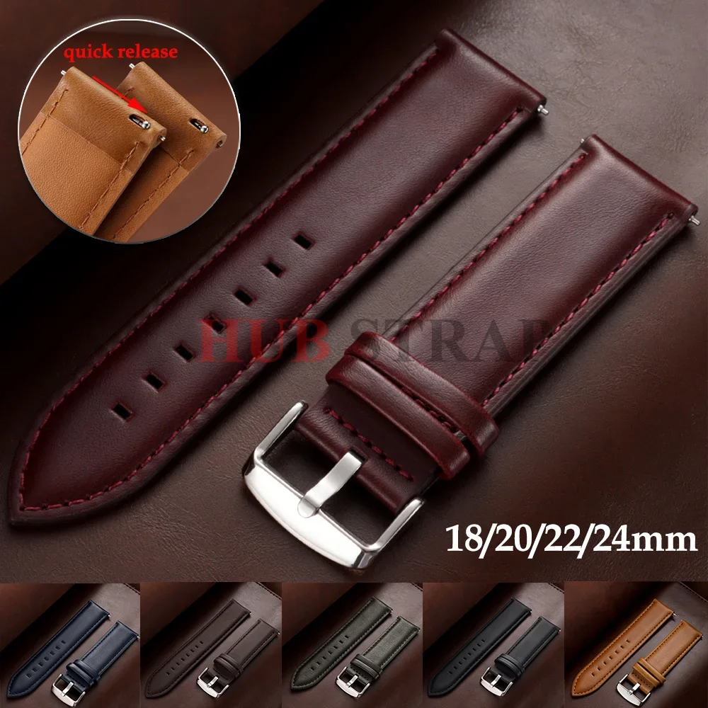 18mm 20mm 22mm Schnellverschluss Echtleder-Uhrenarmband für DW für Omega Schwarz Braun Rot Dornschließe Uhrenzubehör – Detail 2