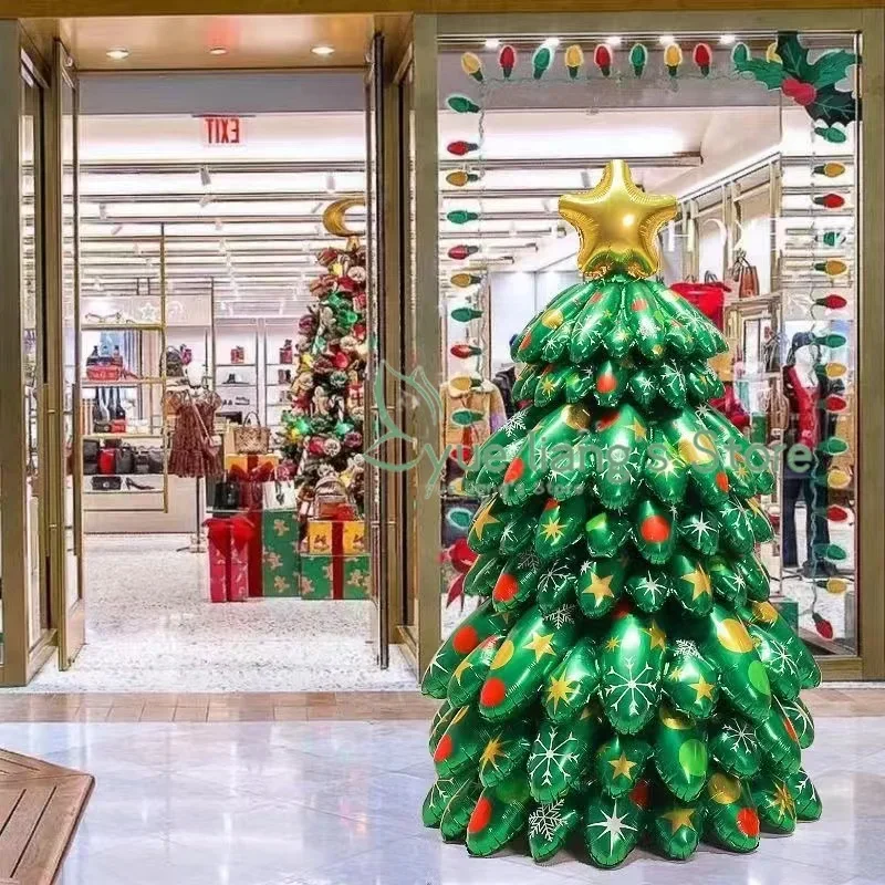 130CM Large Christmas Tree Aluminum Foil Balloons, Table Mounted Christmas Tree Balloons, Christmas Decoration Arrangements